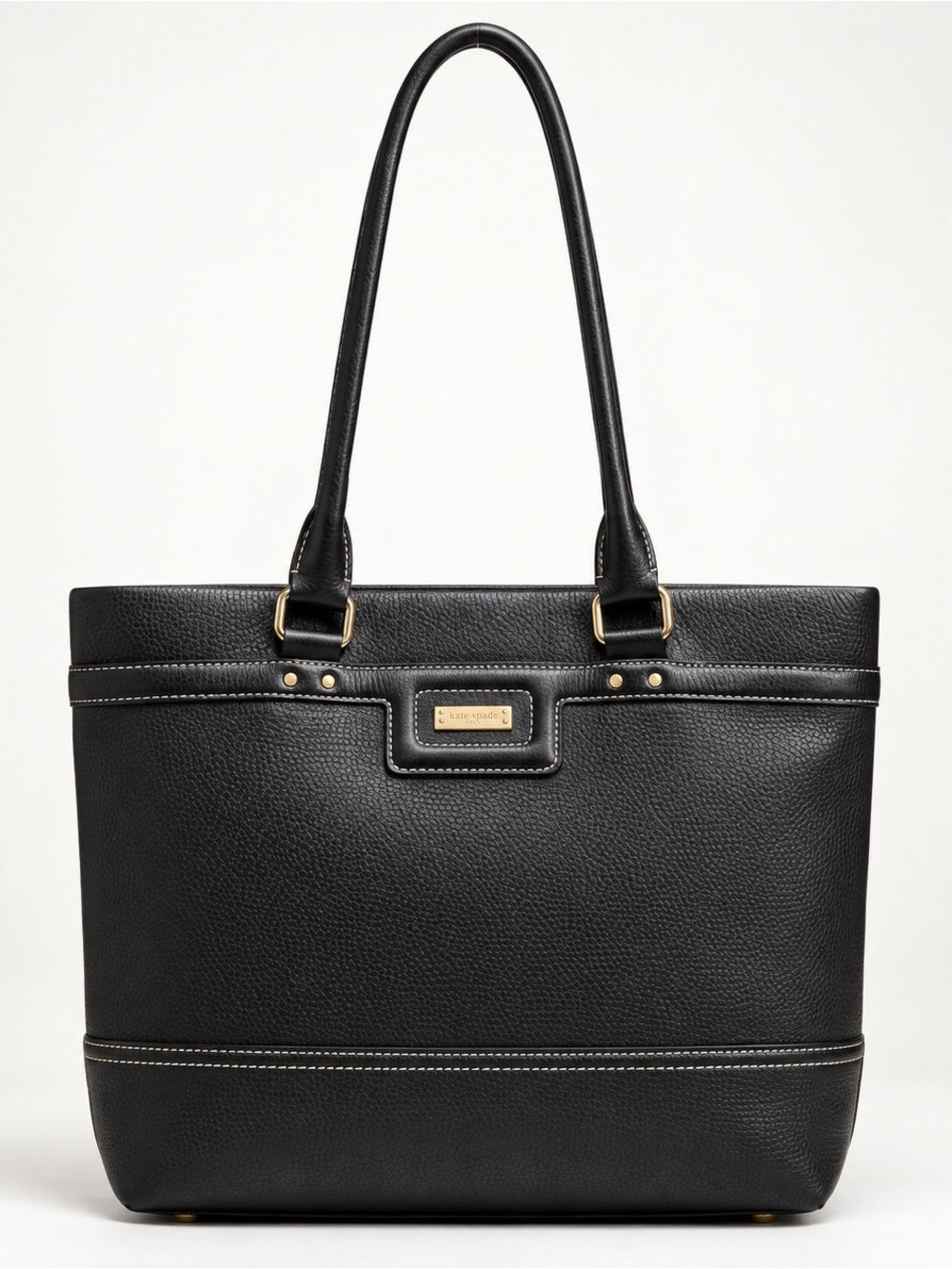 ✨ Kate Spade Black Pebbled Leather Tote Green Lining Shoulder Bag Large EUC